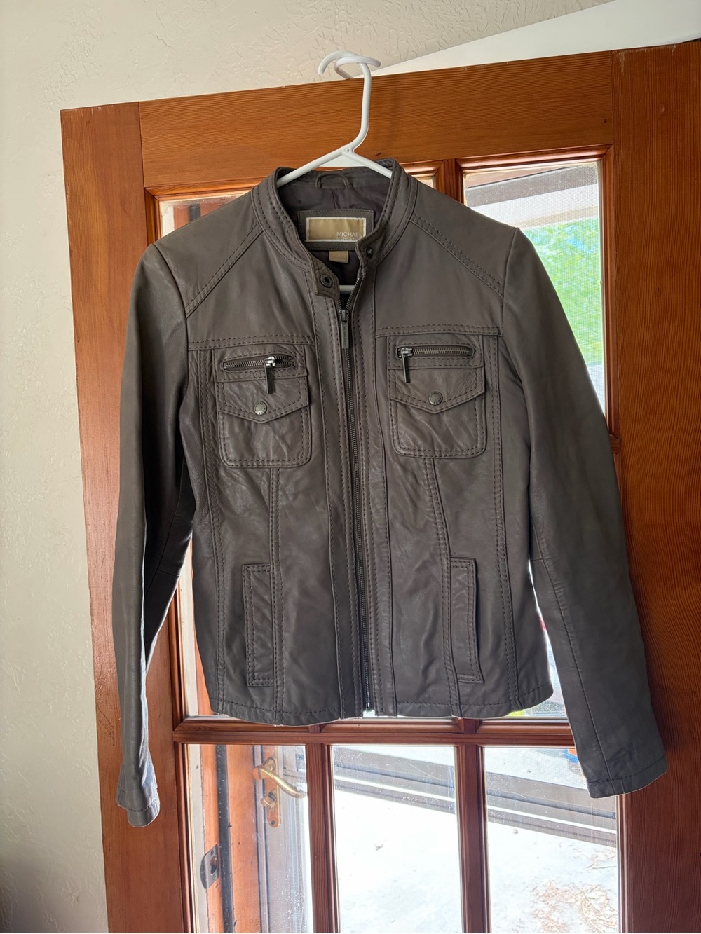 Michael Kors Gray Leather Zip Jacket